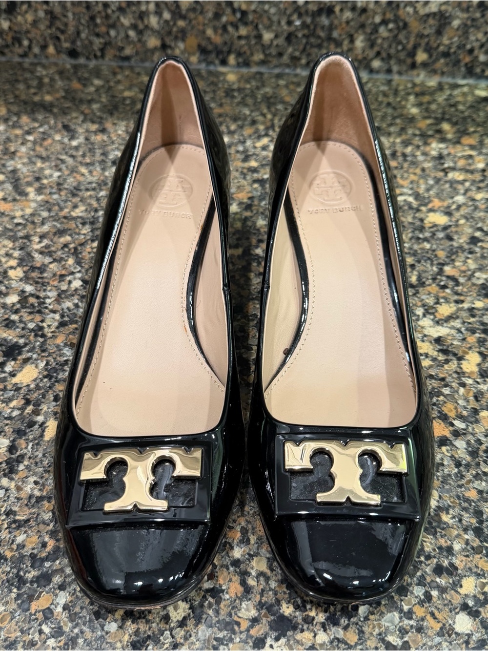 Tory Burch Gigi Black Patent Leather Block Heel Pumps with Gold Accent - Picture 6 of 8